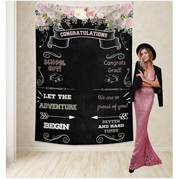 Allenjoy 5X7Ft Graduation Backdrop Congrats of Class Grad Floral Backgraund - Picture 7 of 7